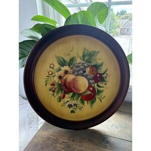 Vintage Robinhood Ware Wood Serving Tray Hand Painted Fruit & Flowers USA
